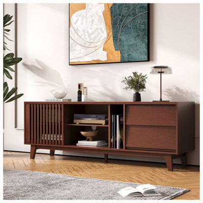 Mid Century Modern Tv Stand For 75+ Inch Tv,entertainment Center With 2 Drawers