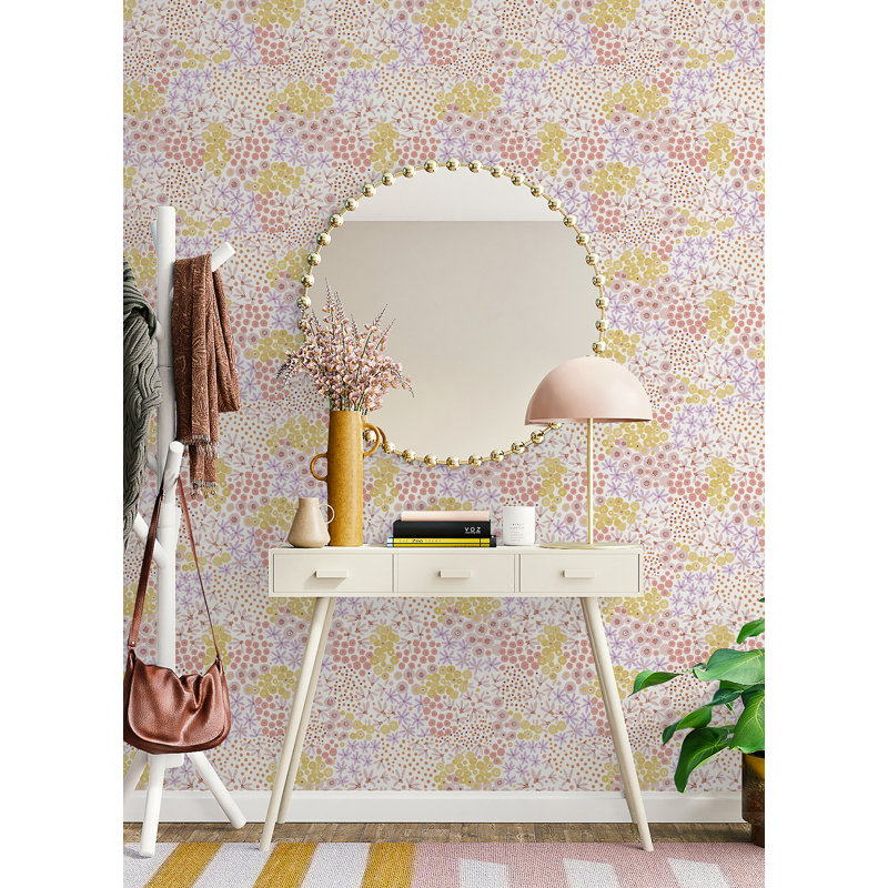 Rouleau de papier peint adhésif L 18 pi x l 20,5 po, Rose / jaune / orange