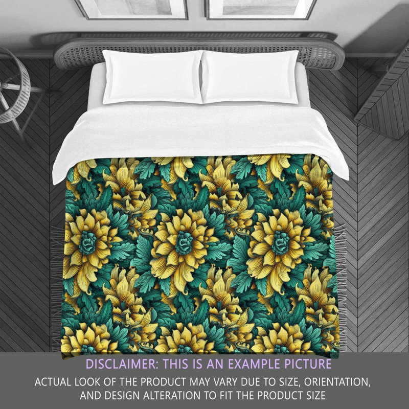 Machine Printed Comforter, Twin Extra Long Comforter, Teal/Yellow Floral