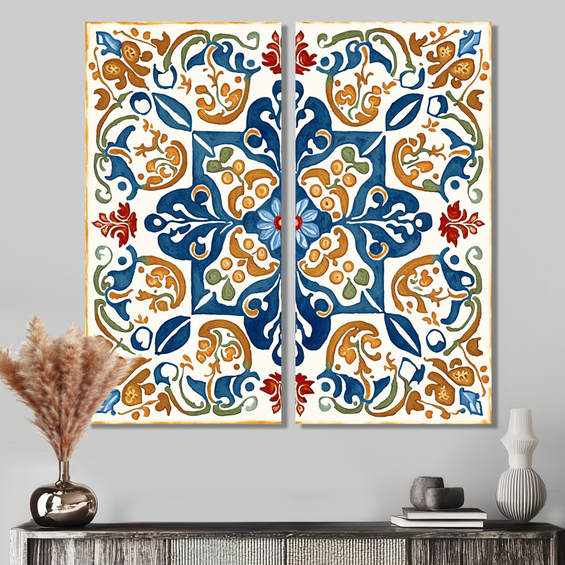 Carreaux de la Méditerranée en bleu rétro VII - grandes impressions sur toile à carreaux abstraits, H 20 po x l 24 po
