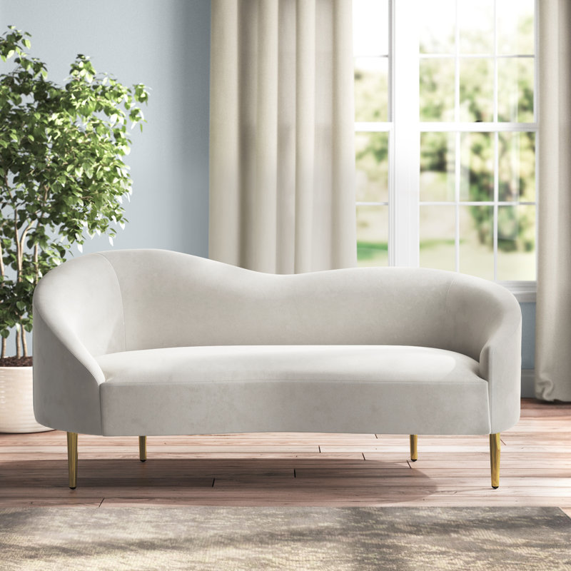 Shurtz 67" Velvet Curved Loveseat, Cream Velvet
