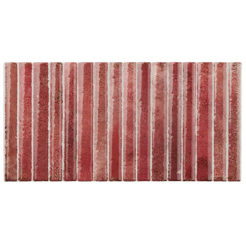 Curve Fluted 6X12 3D Glossy Ceramic Tile, Red