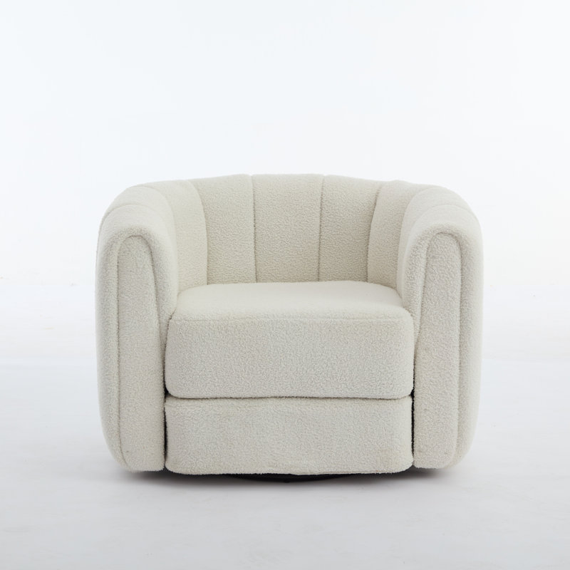 Swivel Accent Barrel Chair, White Teddy