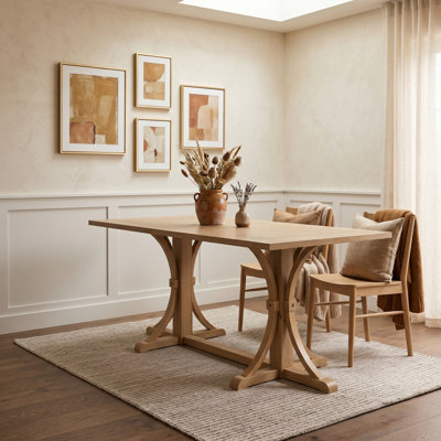 Table de salle à manger Farmhouse avec base en tréteaux et pieds réglables