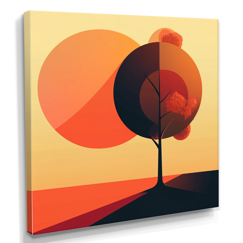 Arbre rouge minimaliste dans la campagne - arbre, impression d'art mural, H 16 po x l 16 po, Toile tendue