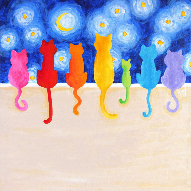 Ensembles de housse de couette DiaNoche en microfibre par nJoy Art - Rainbow Cats on Wall