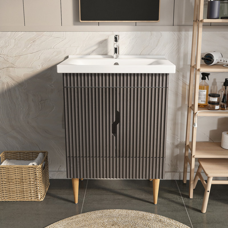 Sahra Single Bathroom Vanity with Ceramic Basin, Anthracite, 60cm