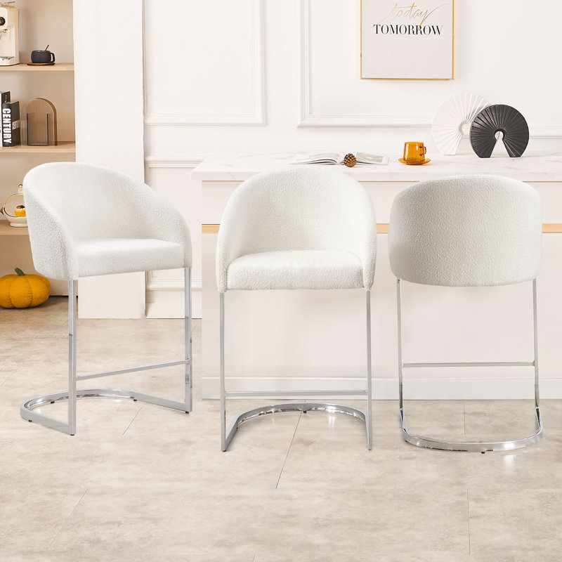 Chylee 26'' Boucle Upholstered Counter Stool, White