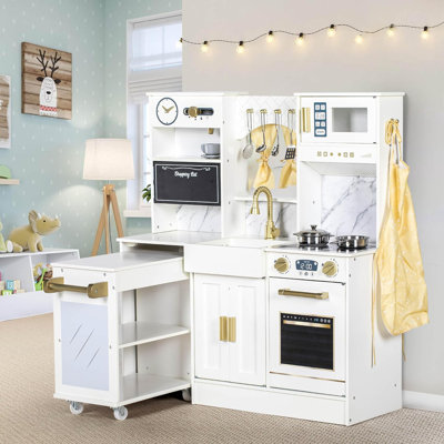 Wooden Kitchen Playset With Removable Cart, Toddler Pretend Play Toy Kitchen