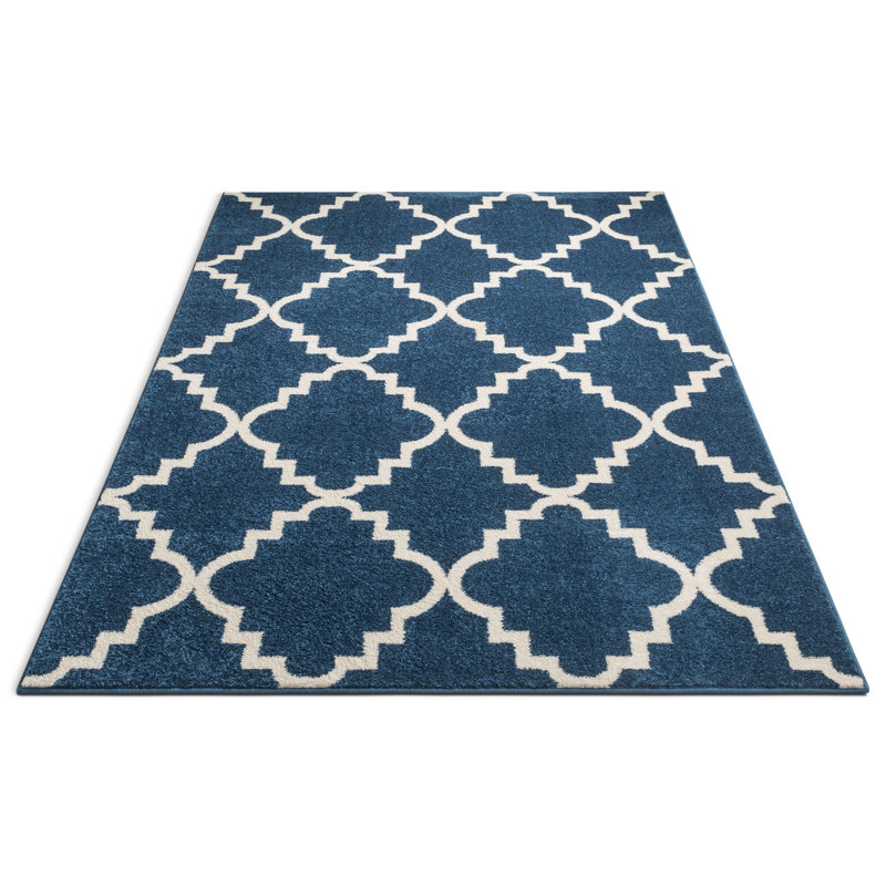 Tapis à motif géométrique bleu marine / blanc Galli