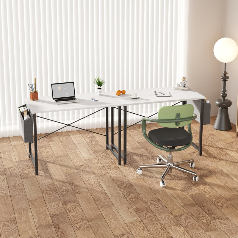 Bureau d'ordinateur 31 po avec structure en métal, surface imperméable et sac de rangement - idéal pour le bureau, Blanc