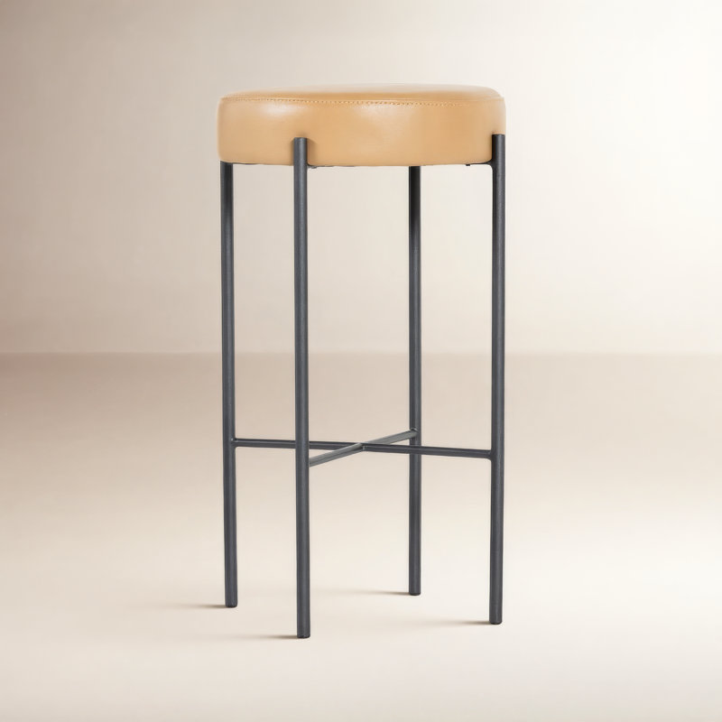 Eugenia Upholstered Bar & Counter Stool with Metal Frame, Bar Stool (30" Seat Height), Speckled Hide - Brown