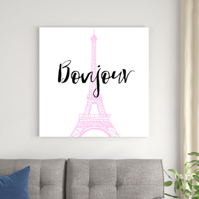 Bonjour, tour rose - reproduction d'art textuel sur toile tendue, H 36 po x l 36 po