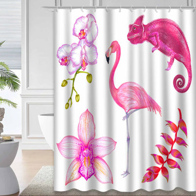 Rideau de douche aquarelle rose flamant rose avec 12 crochets