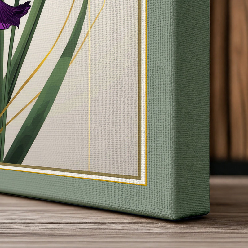 Three Purple Irises Botanical - Wrapped Canvas, 18x12 - 45.7 x 30.5 cm, Sage Border