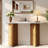 Narrow Console Table With Oval Marble Top, Curved Legs And Triangular-designed Base-1298546513
