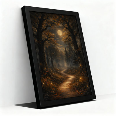 «Autumn Forest Path Under Full Moon with Glowing Halloween», art mural sur toile
