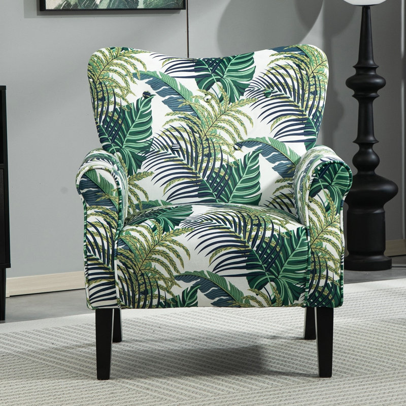 Fauteuil rembourré moderne avec pieds en bois et dossier à oreilles