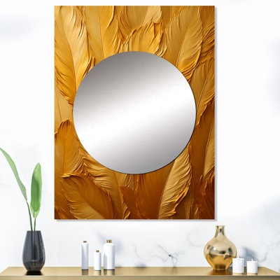 Golden Feathers - grand miroir en plumes, décor de miroir mural doré unique, impression d'art en métal