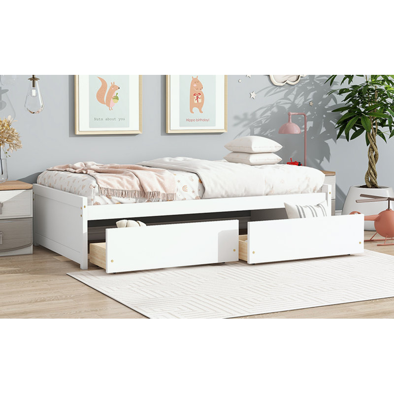 Lit simple avec 2 tiroirs, Blanc