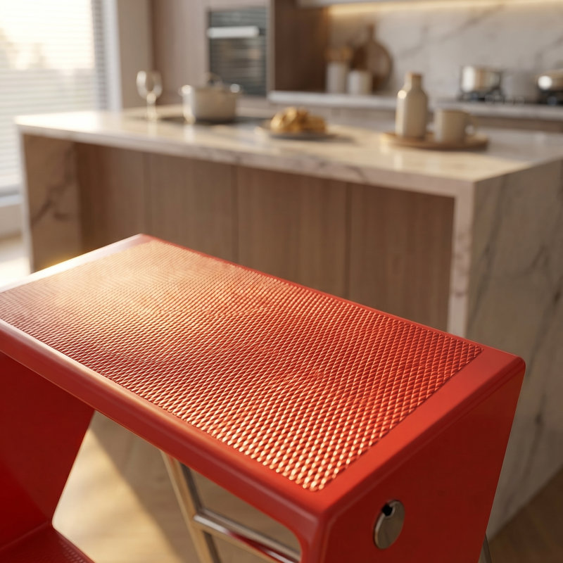 Escabeau pliant multifonctionnel 2 en 1 et tabouret de bar, échelle antidérapante à 3 marches avec rangement à 3 niveaux, polyvalent pour l'escalade, les sièges et le rangement dans la cuisine, le bar maison, rouge
