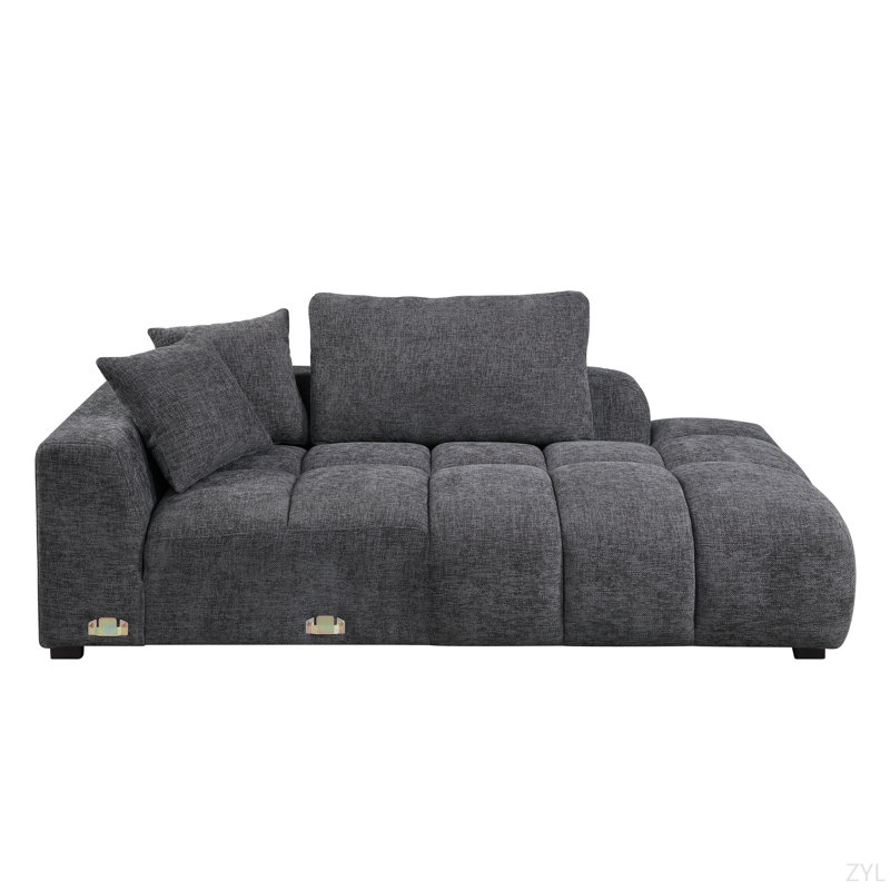 Canapé modulaire en chenille gris choisi avec coussins décoratifs et 2 repose-pieds