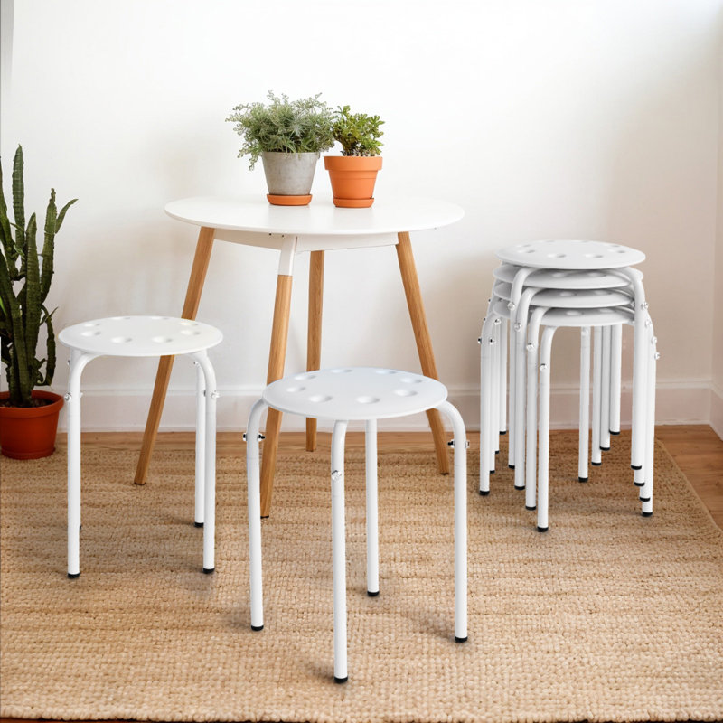 Patio Plastic Portable Stacking Chairs(Set Of 6), White