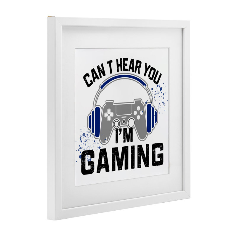 «Can Hear Hear Gaming», reproduction sous verre, conception de Kim Allen, H 13 po x l 13 po, Cadre blanc côtier