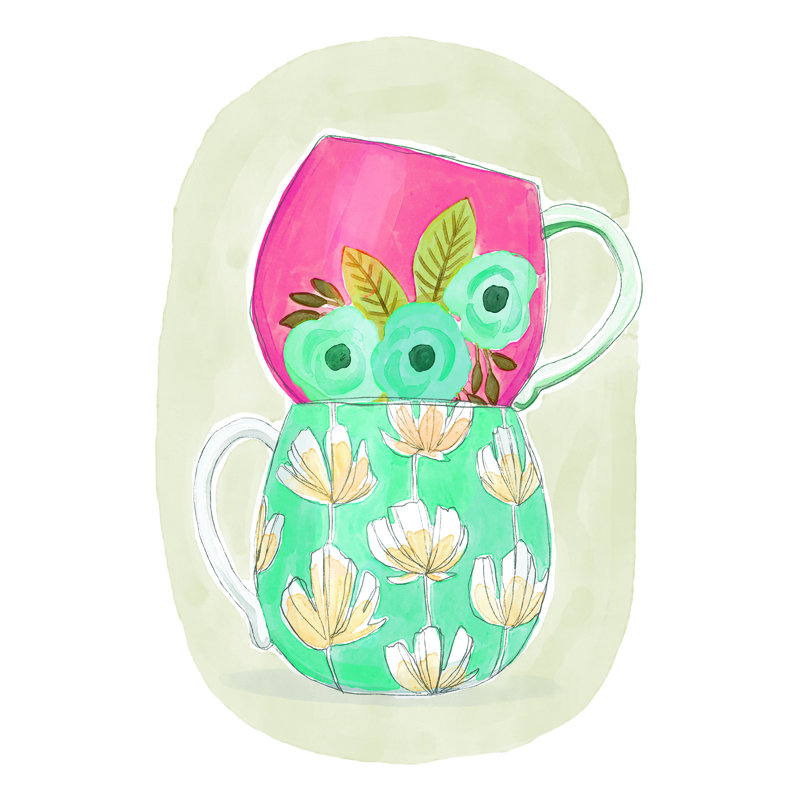 Floral Mugs - Painting Print, 76cm H x 51cm W, Wrapped Canvas