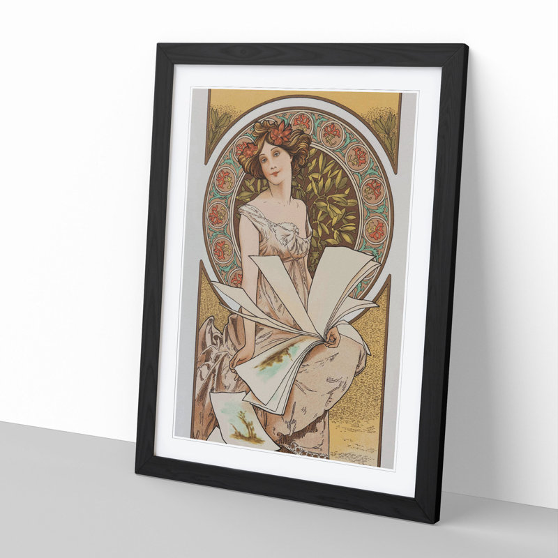 Chamenois Caldenar by Alphonse Mucha - Picture Frame Painting, 36cm H x 27cm W x 2cm D, Black Framed