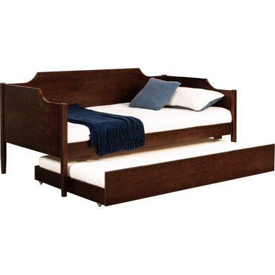Cherry Finish Twin Daybed With Trundle, Modern Classic Style, Design, Elegant Panel Detailing, Wood, Trundle For Bedroom Use Panels, Wood Build,