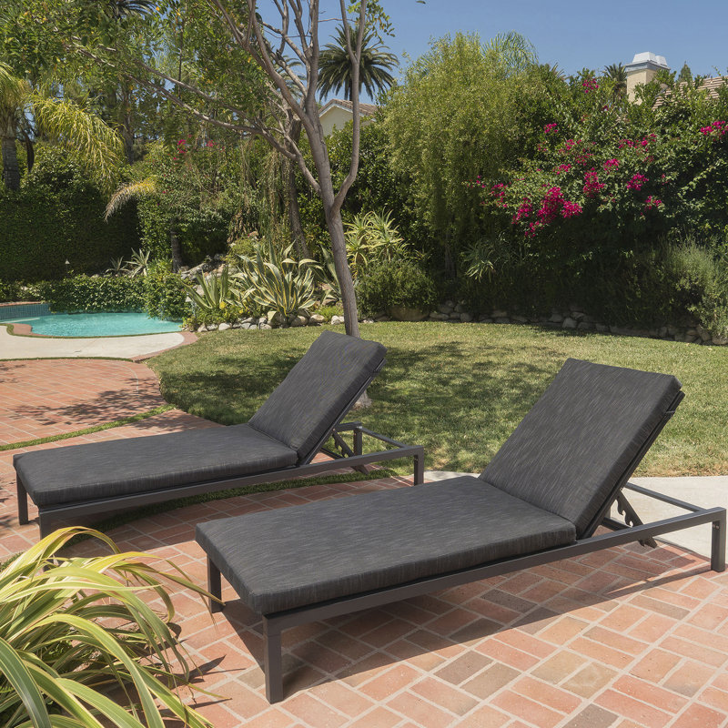 Chaise longue - Gris foncé, structure en aluminium résistant aux intempéries avec coussins en polyester confortables pour la détente du patio