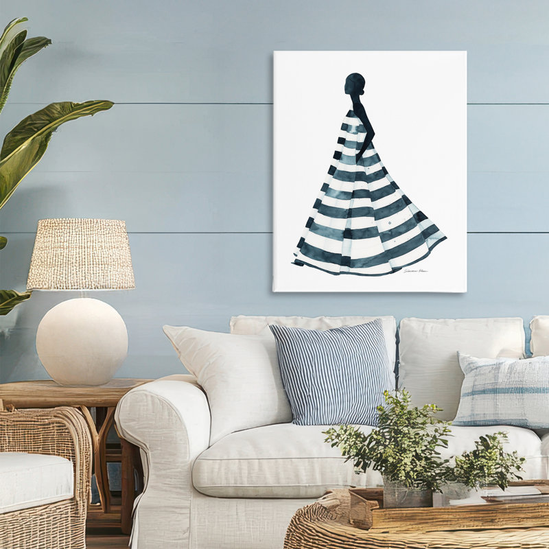 «Girl In Blue Striped Dress Canvas» par Simone Elum, H 30 po x l 24 po