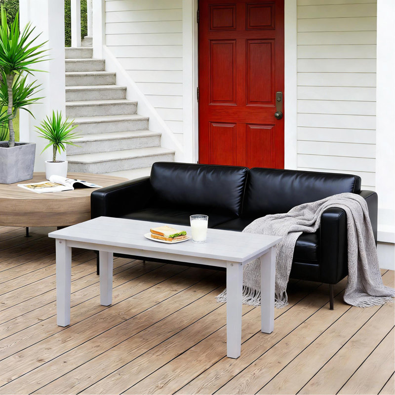Outdoor Table,Rectangle Outdoor Coffee Table, White