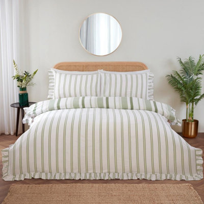 Maya Frilled Cotton Blend Striped Duvet Cover Set