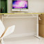 Bureau polyvalent réglable pour adultes et pour adultes, levage manuel idéal, bureau à la maison idéal, pieds de table blancs, bureau de couleur bois, structure à double colonne à hauteur de main fonctionnelle, conception simple-1703462847