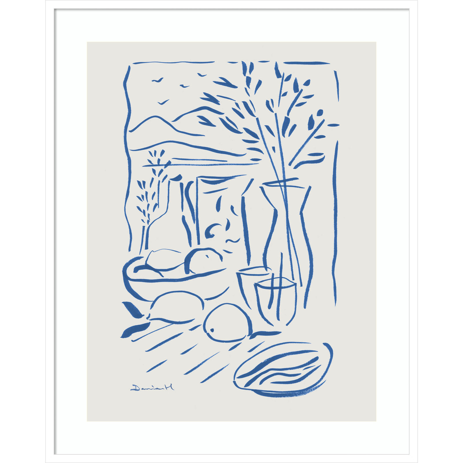 Mediterranean View by Dan Hobday Wood Framed Wall Art Print, 41" H x 33" W, White Framed