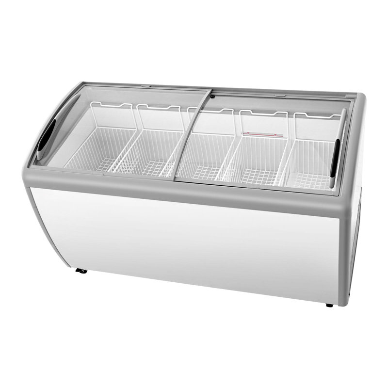 Vitrine à glace commerciale, congélateur coffre de 16,3 pieds cubes, -19 à 3? Congélateur supérieur réglable mobile Temp avec 5 paniers grillagés, 2 portes coulissantes en verre, roulettes verrouillables et éclairage à DEL