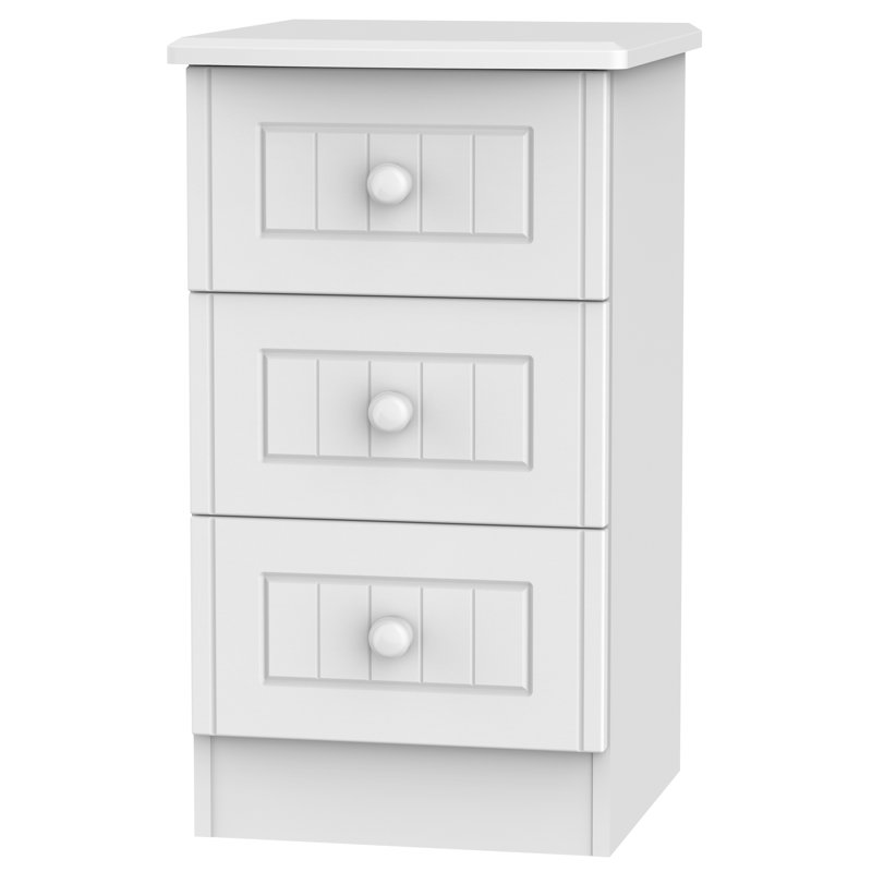 Fully Assembled Saxena 3 Drawer Bedside Table, White