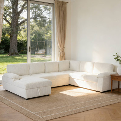 Oversized Modular Storage Sectional Sofa, Left Corduroy Upholstered L/U Shaped Convertible Sleeper for Living Room NO PILLOW