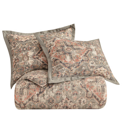 Carmen Taupe Linen Medallion Pattern Classic Modern Rustic Comforter Set