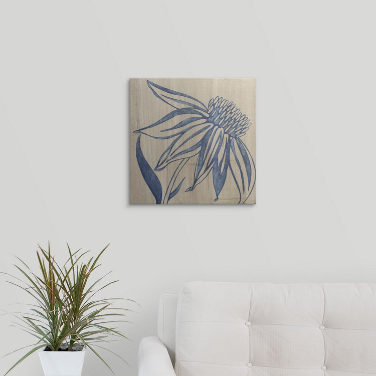 Indigo Floral " Indigo Coneflower ", 35" H x 35" W x 1.5" D, Canvas