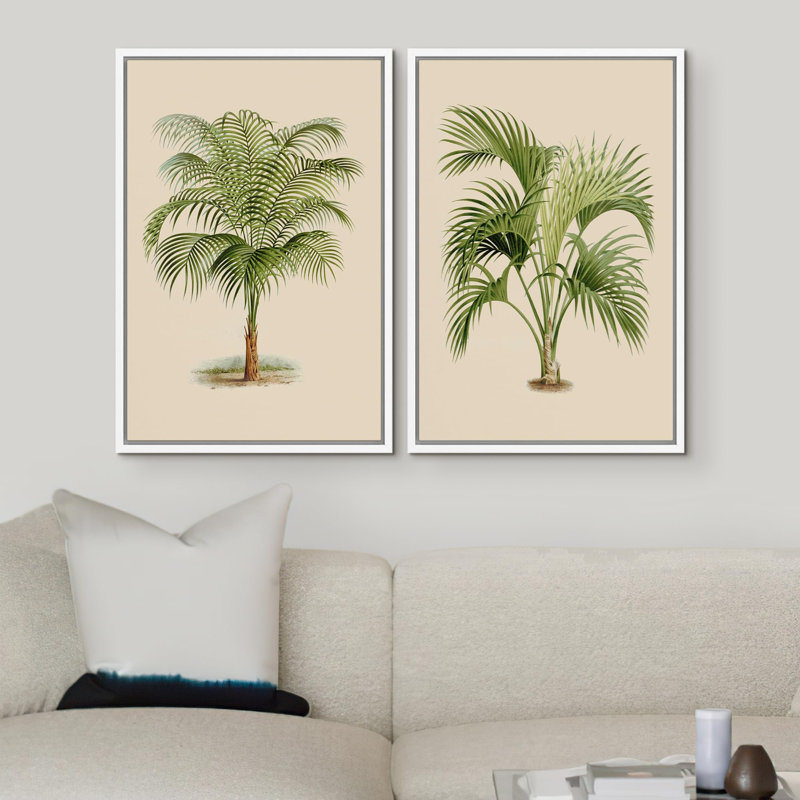 Vert tropical, palmier, illustrations, art moderne, décor botanique minimaliste, H 36 po x l 48 po, Blanc