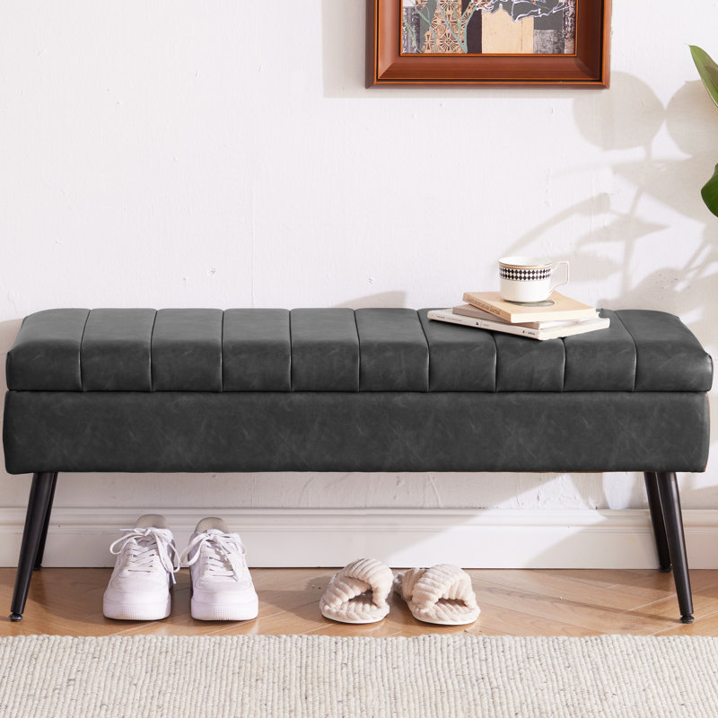 Upholstered Storage Bench, Black