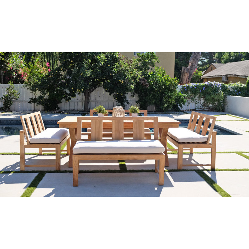 Burrosa 8 - Person Teak Patio Dining Set with Extendable Rectangular Table , Sunbrella® Cushions Included, Cocoa