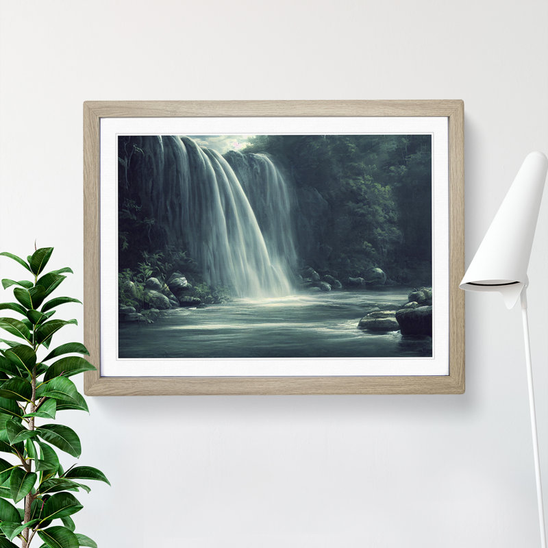 Iconic Waterfall - Single Picture Frame Print, 25cm H x 34cm W, Oak