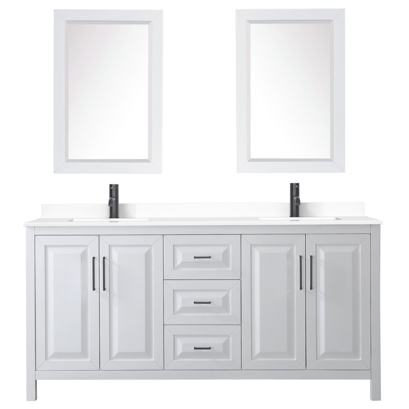 Daria 72'' W Double Vanity, Polished Chrome, White Cultured Marble, White