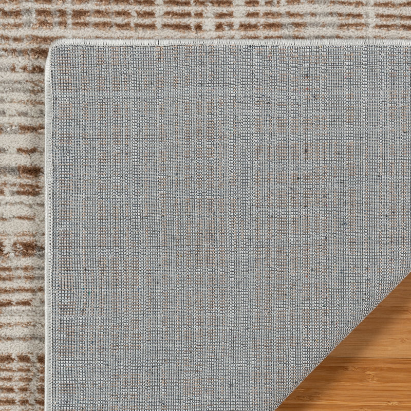 Miesner Dario Modern Striped Cream Polyester High-Low Indoor Area Rug, Runner 2'2" x 7'