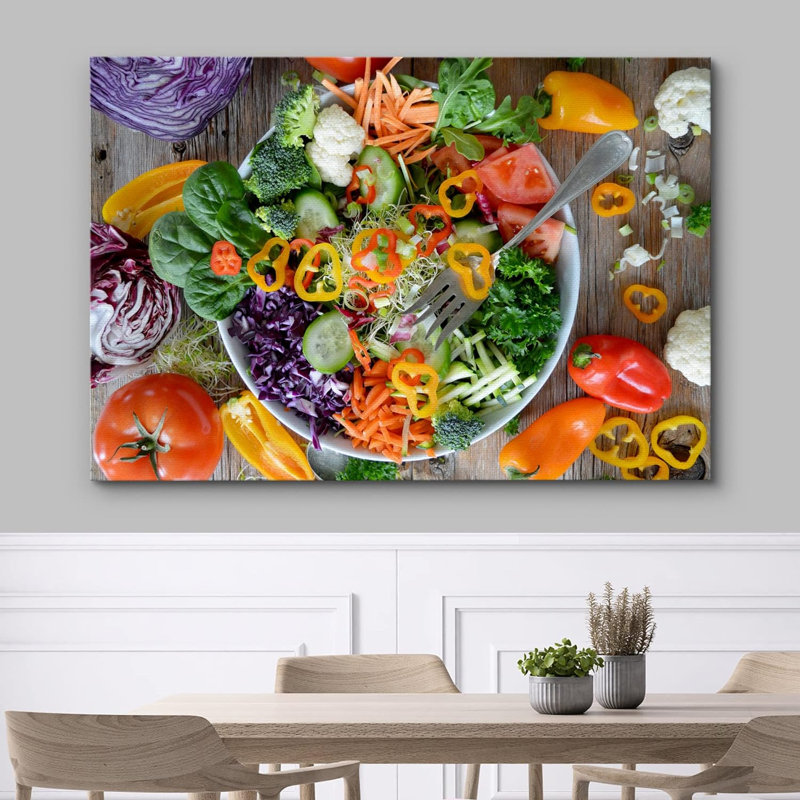 Kitchen Food " Fresh Bell Pepper Lettuce Tomato Salad Food & Cooking Kitchen Photography Wall Decor Rustic ", 24" H x 36" W