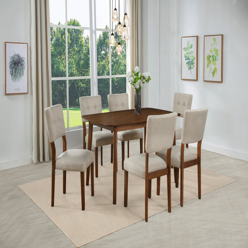 Chaise rembourrée Mid-Century, 7 pièces : table, 6 chaises
